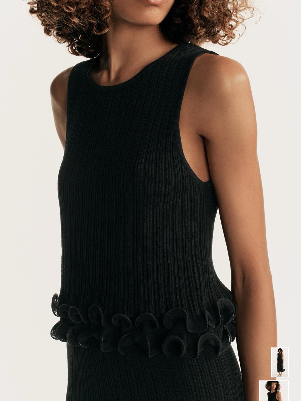 Zara Black Ribbed Sleeveless Top with Ruffle Hem